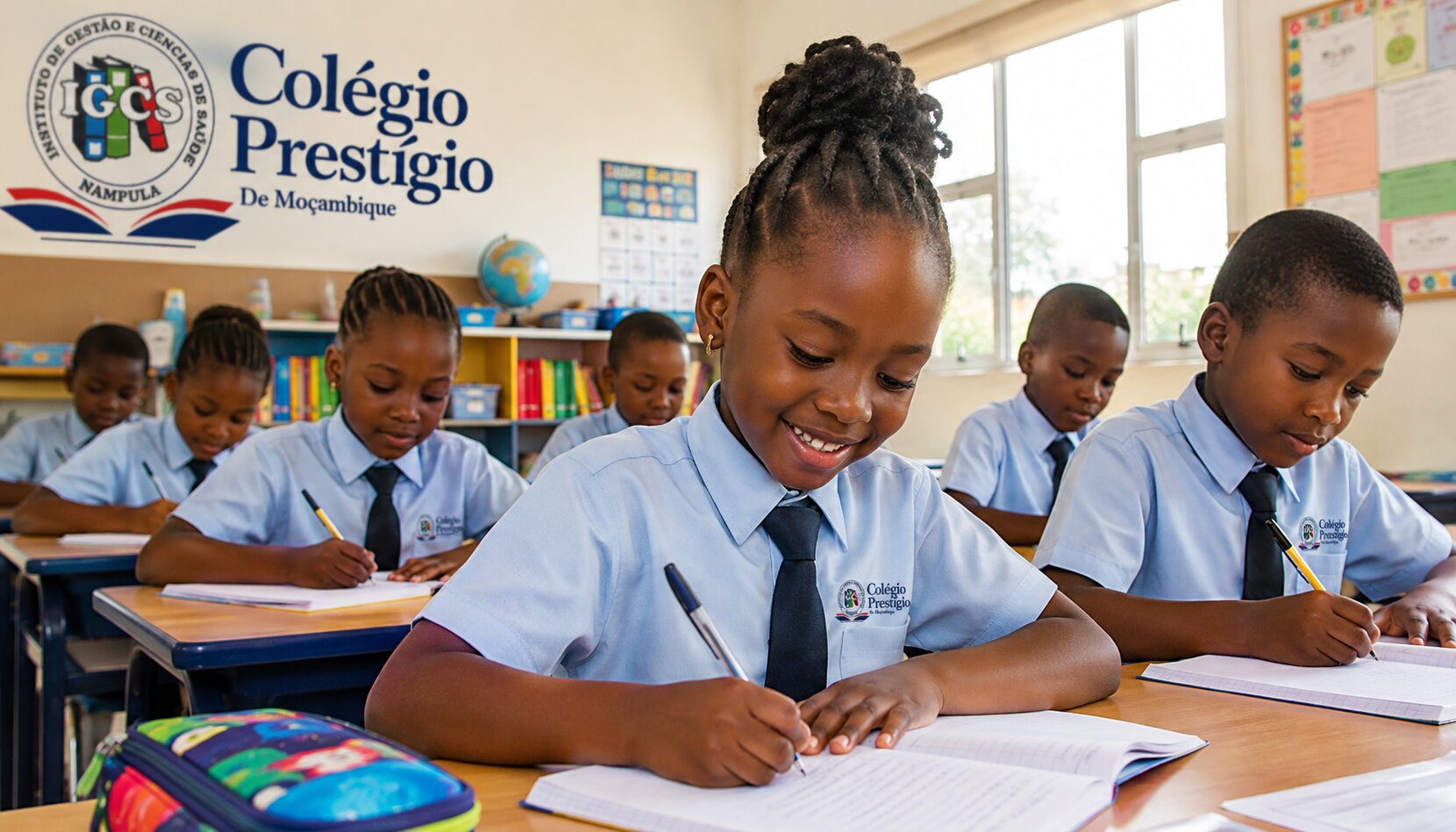 Alunos do Colégio Prestígio em sala de aula equipada